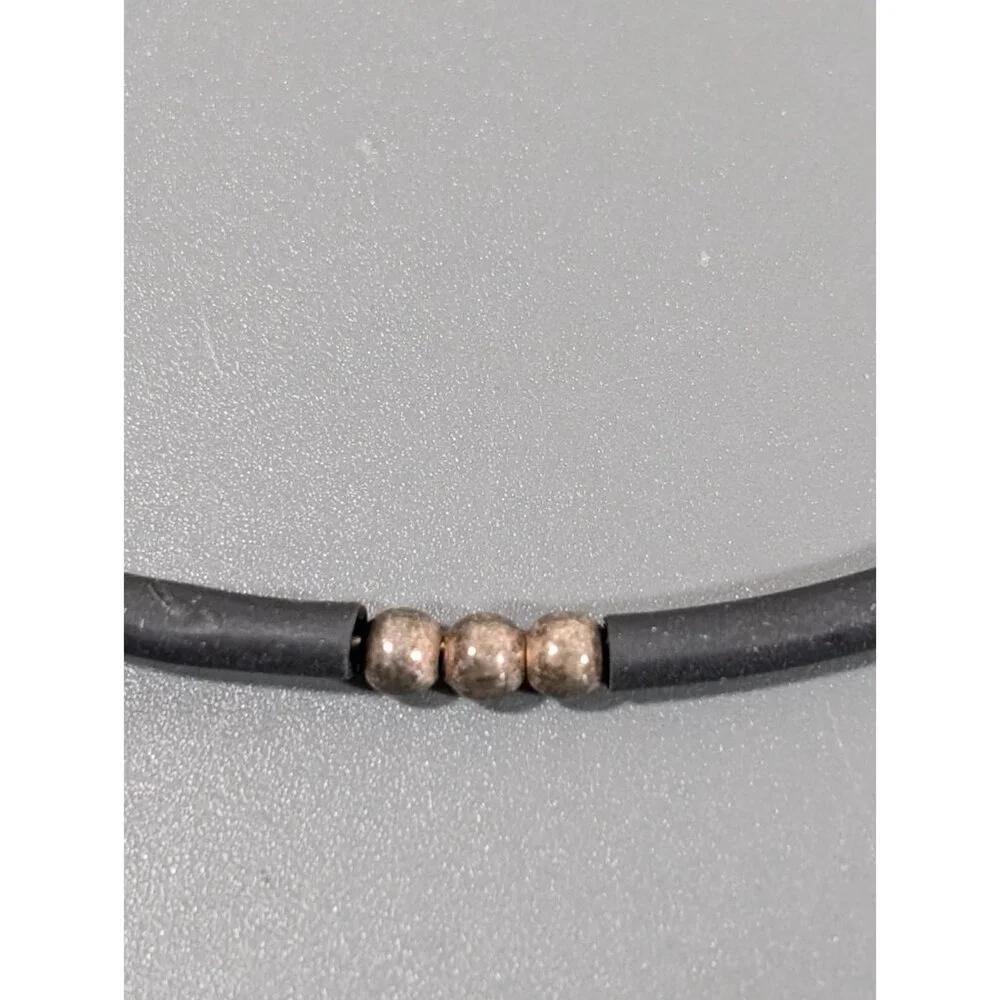 Sterling Silver 925 Black Rubber Flex Wire Choker Necklace Gothic Industrial 17